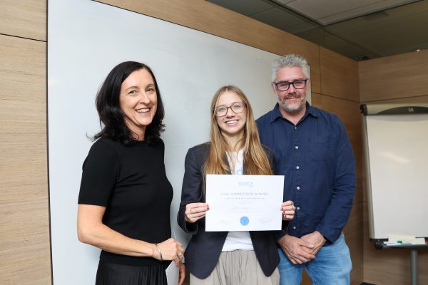 Chloe Hobbs represents Remarkable Mindset in the Good CX case competition judged by Jane Grainger and Craig Manning