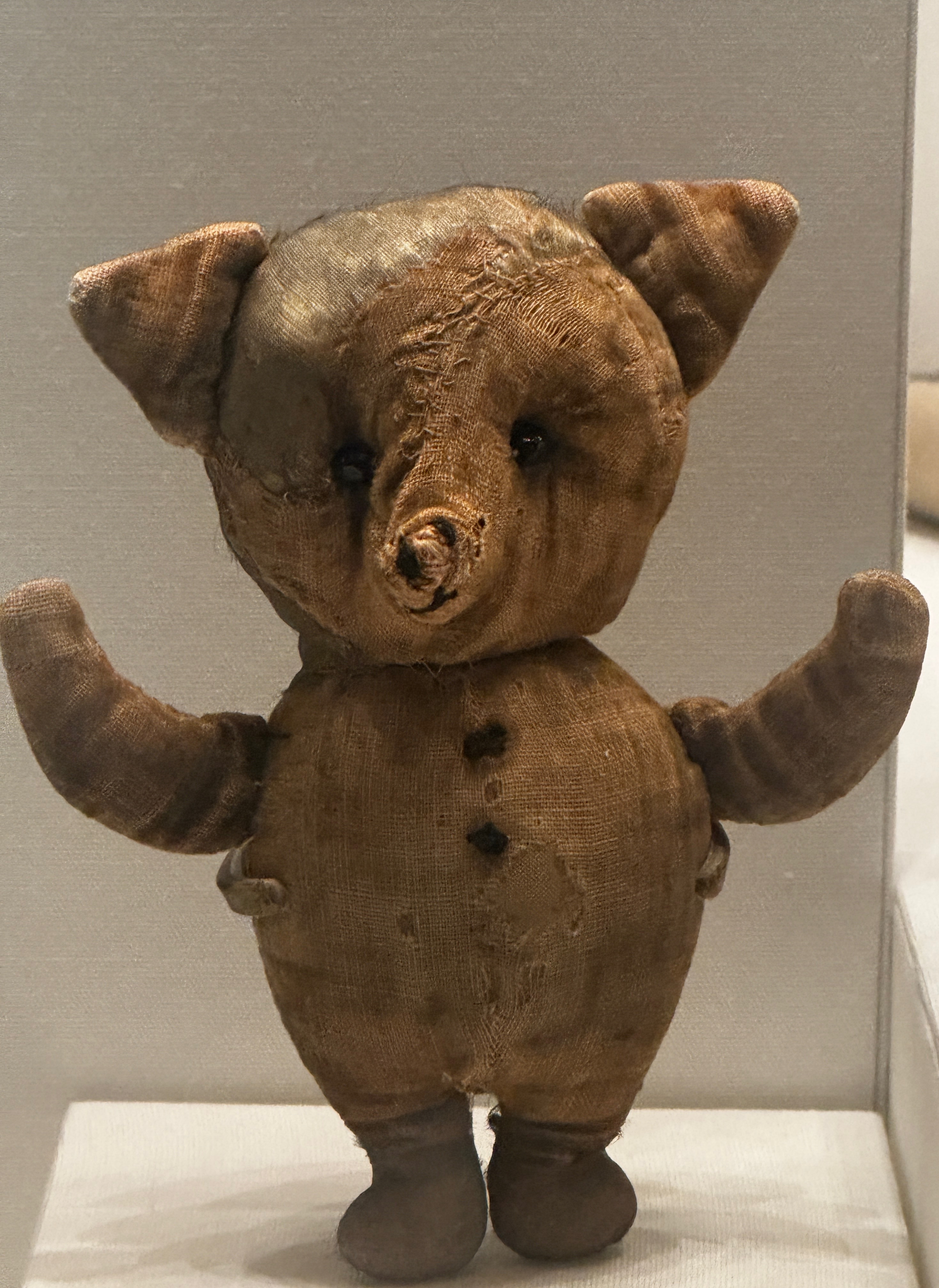 The original Piglet stuffed toy from Winnie-the-Pooh on display at the New York Public Library